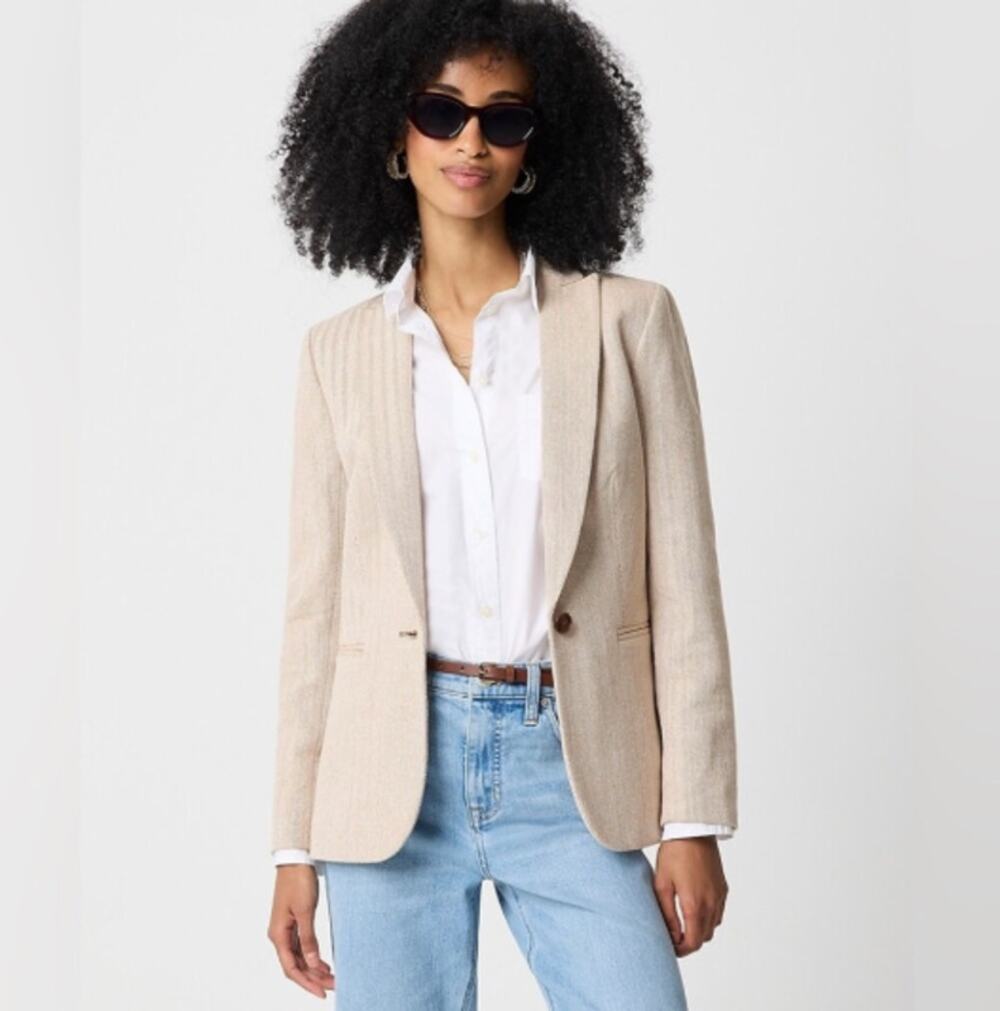 J. CREW Cotton Herringbone One Button Blazer Pack Brown Ivory Sz 12 $228 {3W40}